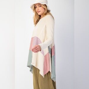 Women's Cream and Pink Gingham Top